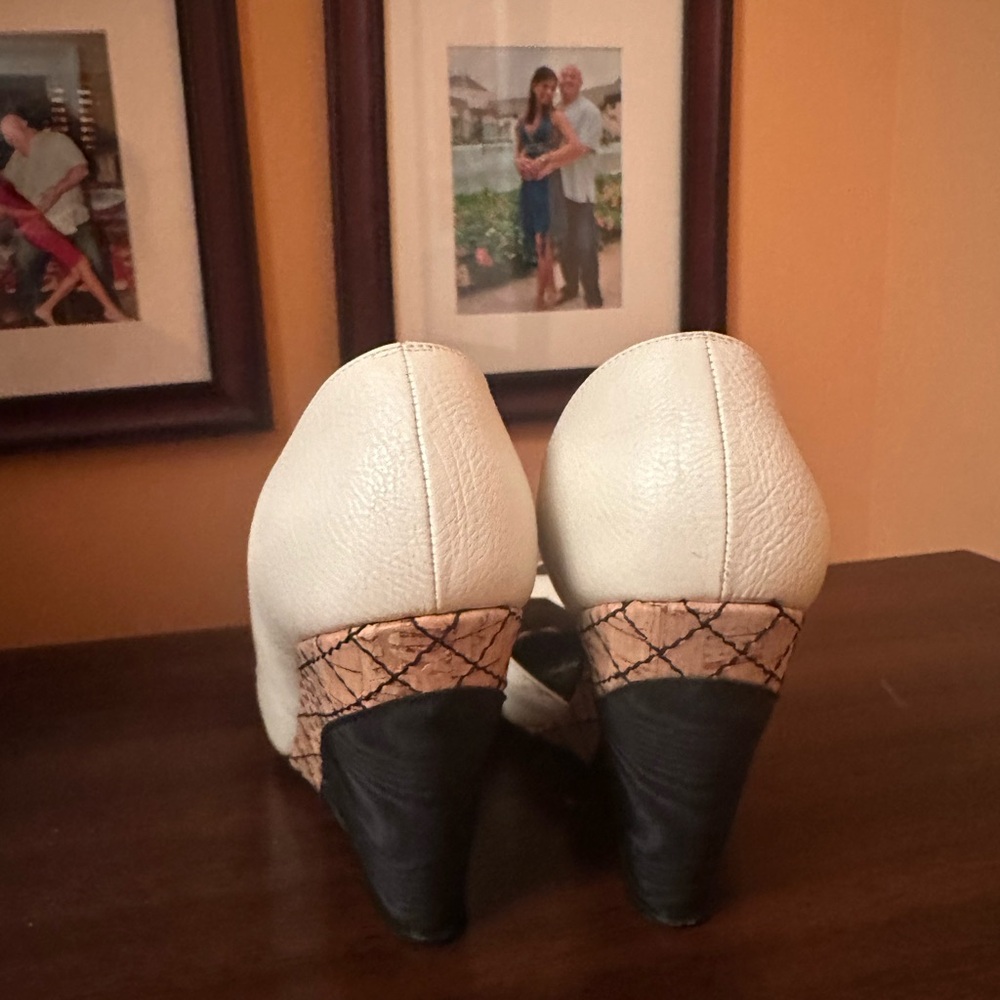 Women’s White Camellia Wedge Heels - Designer Inspired - Picture 7 of 9